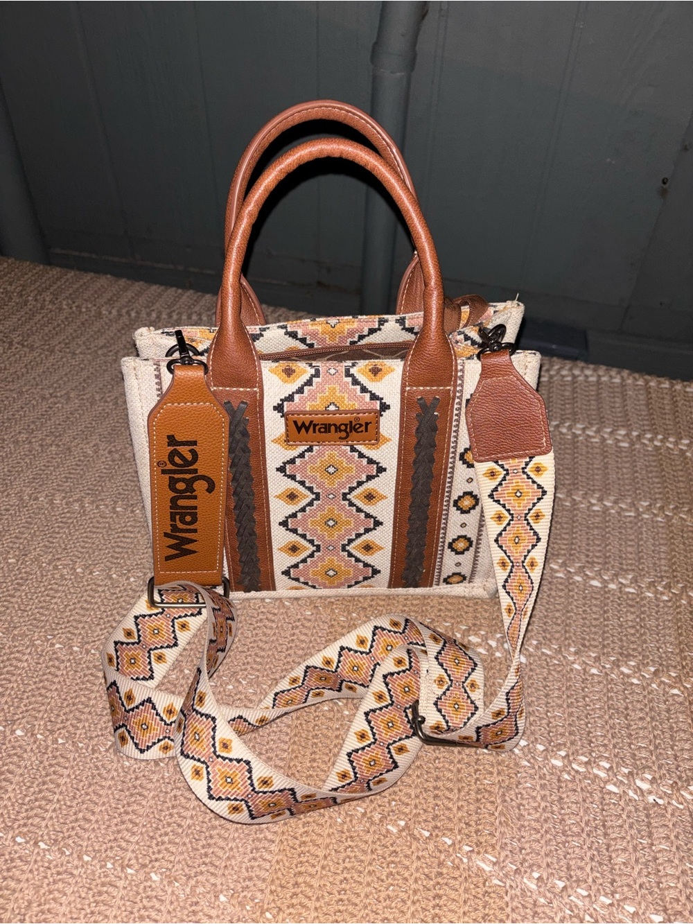 Wrangler Tan, Cream & Yellow Patterned Canvas Shoulder Bag